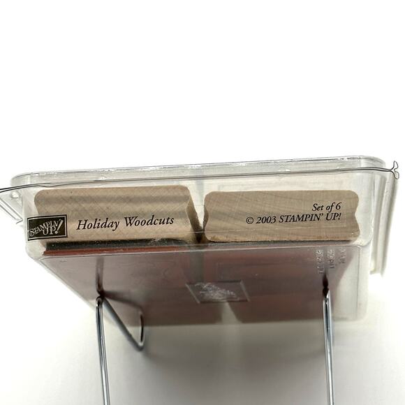 Stampin' Up! Holiday Woodcuts Rubber Stamps Christmas Sleigh Stocking Snowman - Picture 12 of 13